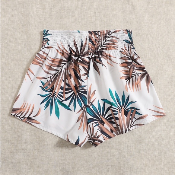 🔥HP🔥Plants Print Shirred Waist Shorts - Picture 5 of 5